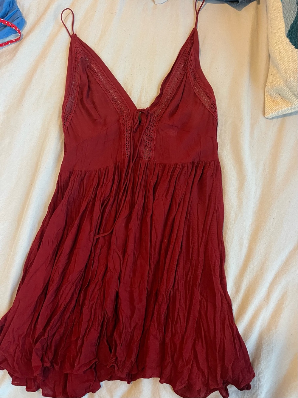 Free People Burgundy Lace-Trim Slip Dress